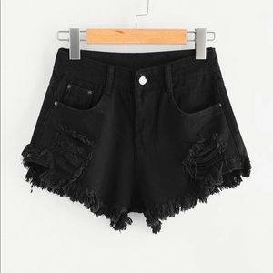 Black ripped denim shorts